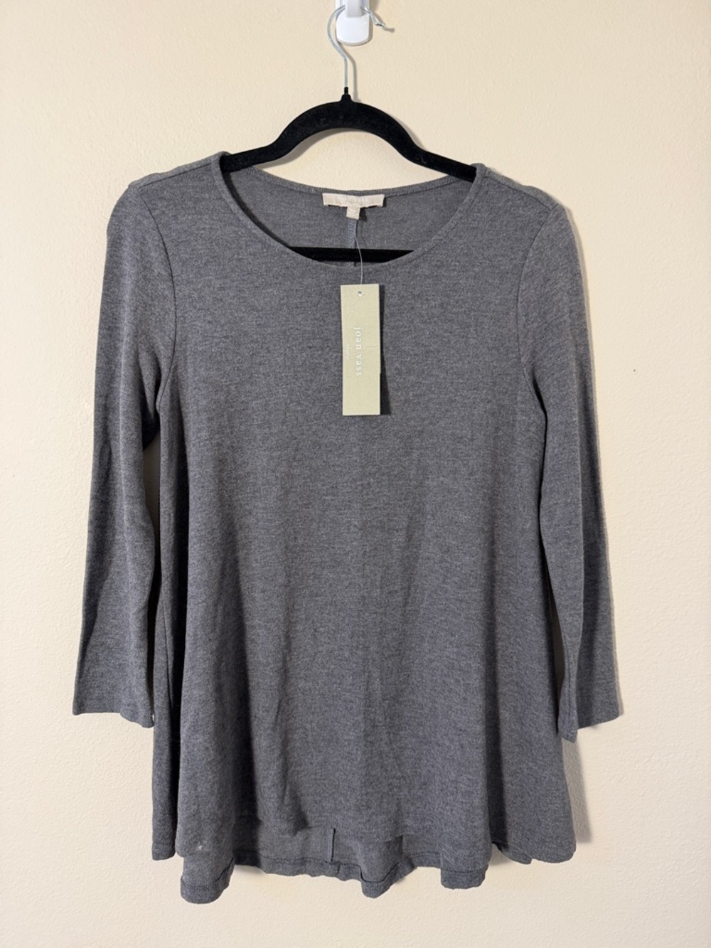 Joan Vass Studio 3/4" Sleeve Chalkboard Heather Shirt Top Size XS